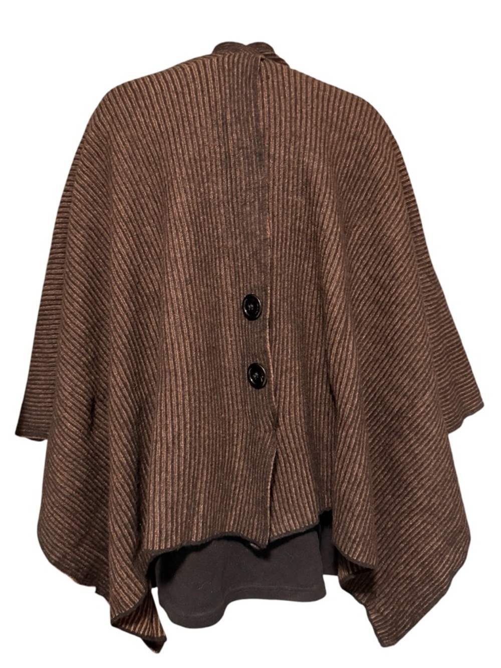 Maria Paola Calugi Ribbed Brown Knit Wrap Poncho Italy - Picture 3 of 6